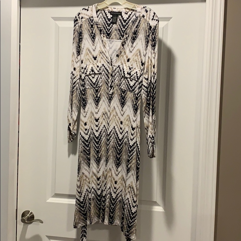 Design 365, L, cream shirt dress with tie belt